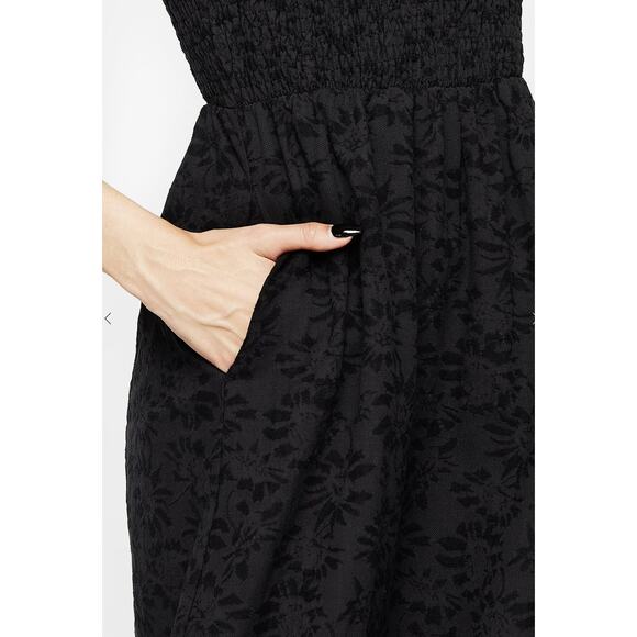 Disturbia Amun Smocked Midi Dress Floral Jacquard Womens Size 6 UK 10 Black New - Picture 5 of 14